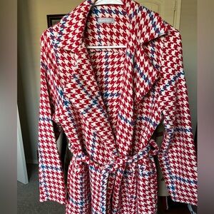 Red and White Houndstooth Coat Lightweight